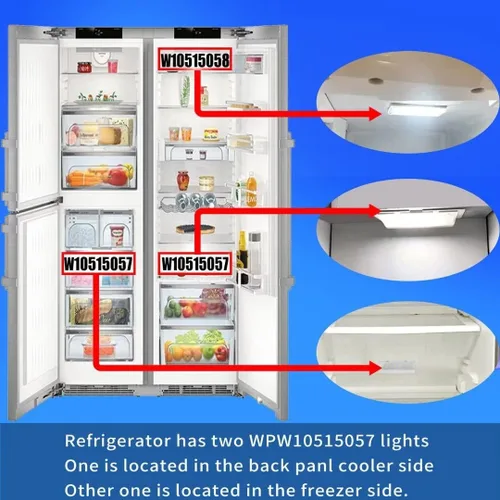 Vista 5 de 1 controlador LED W10515058 + 2 luces LED W10515057 de repuesto para refrigerador Maytag MSF25D4MDM01