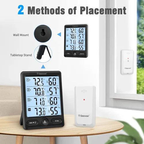 Vista 9 de Geevon Termómetro inalámbrico para interiores y exteriores, 3 sensores remotos, pantalla de 5 pulgadas, termómetro higrómetro digital, monitor