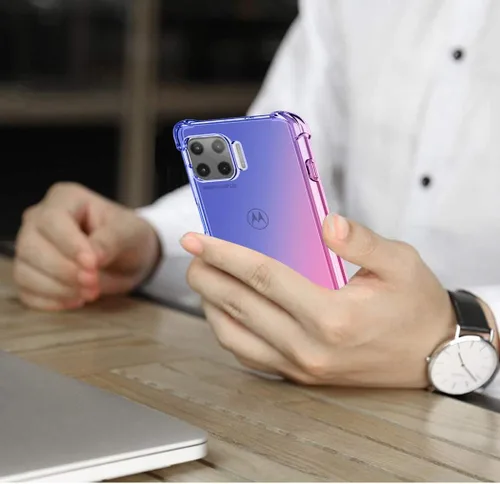 Vista 6 de Funda para Moto G 5G Plus/Moto One 5G con protector de pantalla de vidrio templado, transparente degradado delgado, a prueba de golpes, TPU