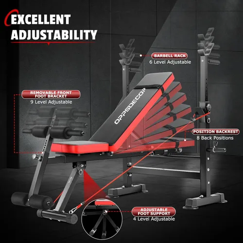 Vista 2 de OPPSDECOR 600lbs 6 in 1 Weight Bench Set with Squat Rack Foldable Bench Press with Removable Foot Catch Adjustable Workout Bench for Home Gym
