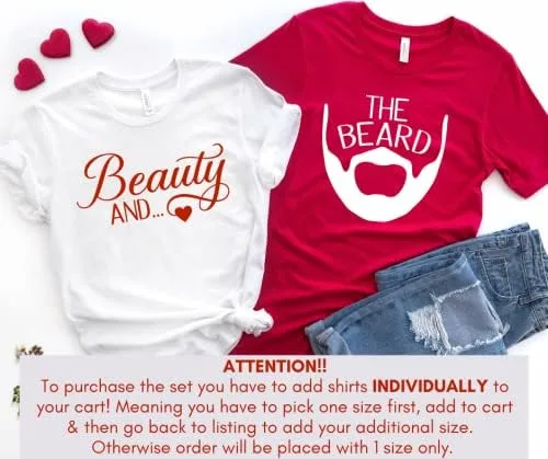 Vista 2 de Camisa de belleza y barba, Camisas para parejas para él y ella, Camisa de recién casados, Camisas de pareja comprometida, Camisas a juego