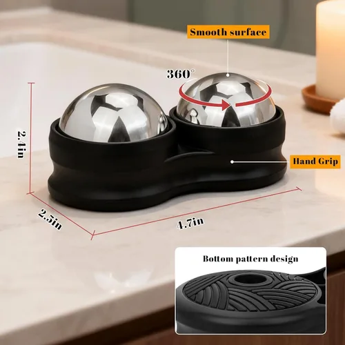 Vista 2 de ideayard Rodillo de masaje de acero inoxidable con doble bola – Terapia de hielo, alivio del dolor muscular, dolores musculares y alivio de tensión