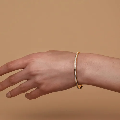 Vista 2 de Pulsera PAVOI clásica de tenis chapada en oro de 14K con circonita cúbica, pulsera de oro para mujer