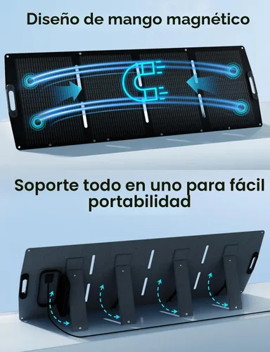 Vista 5 de ECO-WORTHY Panel solar portátil de 200 W para estaciones de energía, IP65 impermeable y ligero con soporte ajustable, panel solar plegable de alta