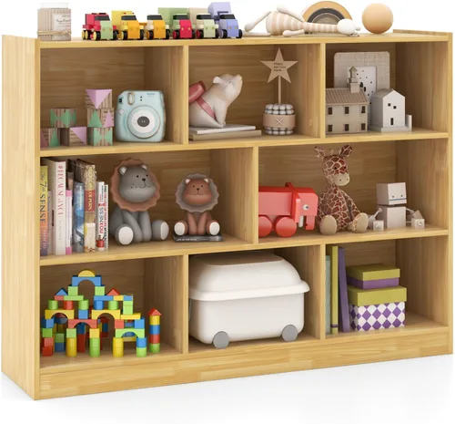 Vista 9 de HONEY JOY Organizador de almacenamiento de juguetes para niños, estante de almacenamiento de 8 secciones para preescolar, organizador de estante
