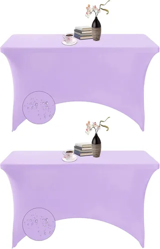 Vista 21 de Paquete de 2 fundas de mesa de elastano impermeables para mesas rectangulares, 6 pies, negras, elásticas, resistentes a manchas, para todas