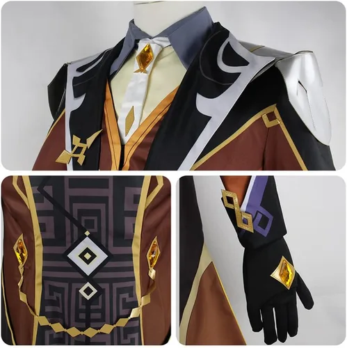 Vista 4 de Zhongli - Disfraz de cosplay de Zhongli, uniforme de Halloween, traje para carnaval