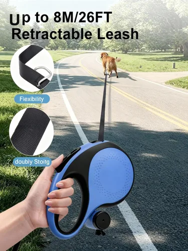 Vista 3 de Correa retráctil resistente para perros de 26 pies, diseño de 360° sin enredos para perros grandes de hasta 110 libras, con freno y bloqueo con una