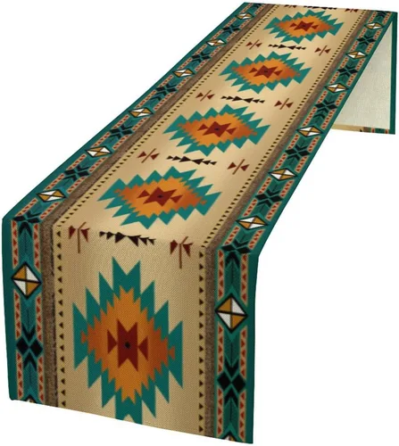 Vista 13 de Camino de mesa vintage azteca, abstracto geométrico, tribal, étnico, nativo, vintage, americano, patrón del suroeste para el hogar, cocina