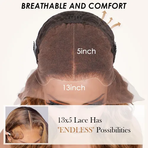 Vista 5 de Pizazz Honey Blonde Lace Front Wigs Human Hair Pre Plucked Natural Hairline 13x4 Glueless Wigs Human Hair 180 Density 4/27 Highlight Body Wave