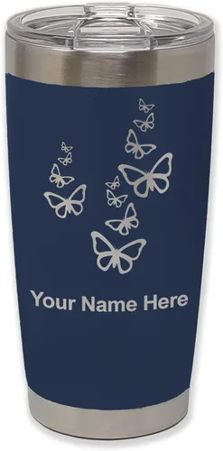Vista 23 de LaserGram Vaso aislado al vacío de 20 onzas, mariposas, grabado personalizado incluido (negro)