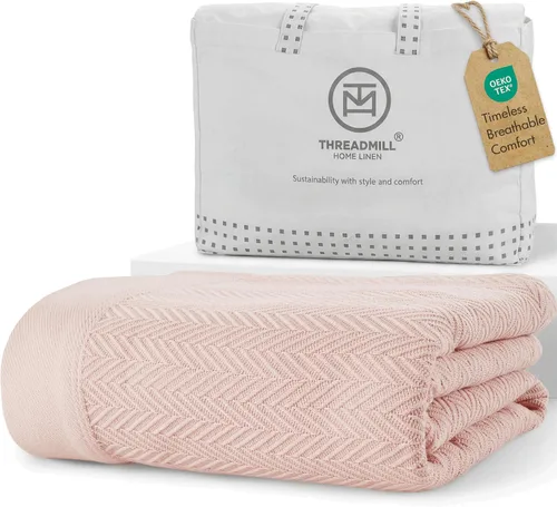 Vista 18 de Threadmill - Mantas de algodón de lujo para cama tamaño individual Manta 100% algodón para todas las estaciones para cama individual Manta