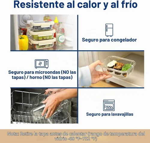 Vista 6 de Miibox Recipientes para preparación de comidas con tapas de vidrio exclusivas, recipientes de almacenamiento de vidrio con tapas, sin BPA, loncheras