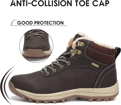 Vista 3 de Botas de senderismo para mujer y hombre, forro cálido, botas de nieve para exteriores, antideslizantes, resistentes al agua