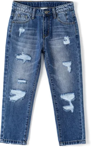 Vista 9 de KIDSCOOL SPACE Pantalones de mezclilla rasgados con banda elástica para niños pequeños Azul-2271