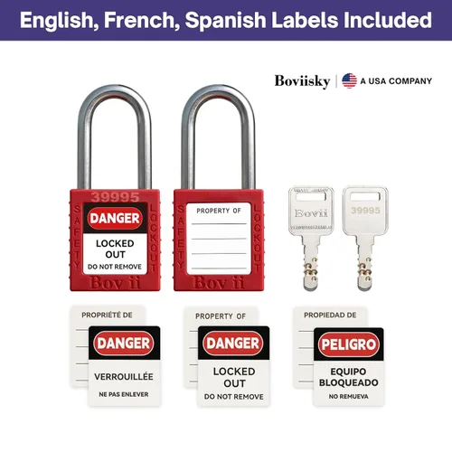 Vista 4 de Kit de etiquetado de bloqueo con candados de seguridad rojos, juego de cerrojos, etiquetas de loto, kits de etiquetas de bloqueo eléctrico, llave