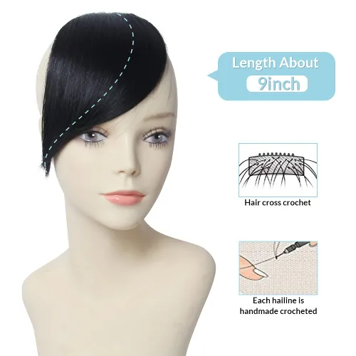 Vista 2 de Shinon Flequillo lateral grueso con clip, cabello humano real, flequillo, extensiones de flequillo barrido, extensiones de flequillo de aspecto