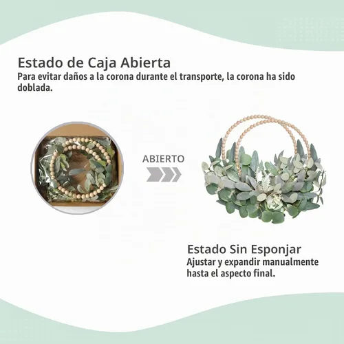 Vista 2 de TEMPUS 2 coronas artificiales de eucalipto de 16 pulgadas, hechas a mano con cuentas de madera y orejas de cordero para puerta delantera, decoración