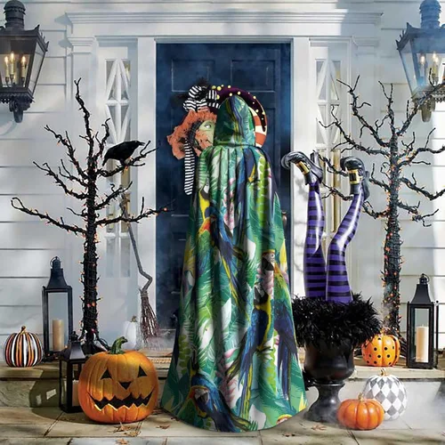 Vista 6 de Capa colorida de loros trópicos de Halloween con capucha, capa de Navidad, cosplay para adultos