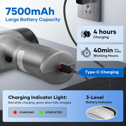 Vista 3 de SakerPlus Aspiradora Mini, Aspirador de Coche 3 en 1 de Alta Potencia, Succión Potente de 15000PA, Aspiradora de Aire y Polvo, 7500mAh, Filtro Dual
