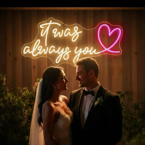 Vista 2 de Letrero de neón personalizado con texto en inglés «It Was Always You», letrero de neón personalizado con corazón para boda, fiesta de compromiso