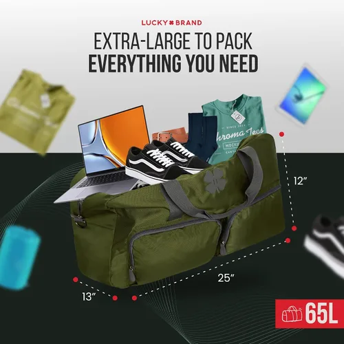 Vista 3 de Lucky Travel - Bolsa de lona de 65 L, bolsa de gimnasio y bolsa de lona para hombres, bolsa plegable para mujeres y hombres con correa de hombro
