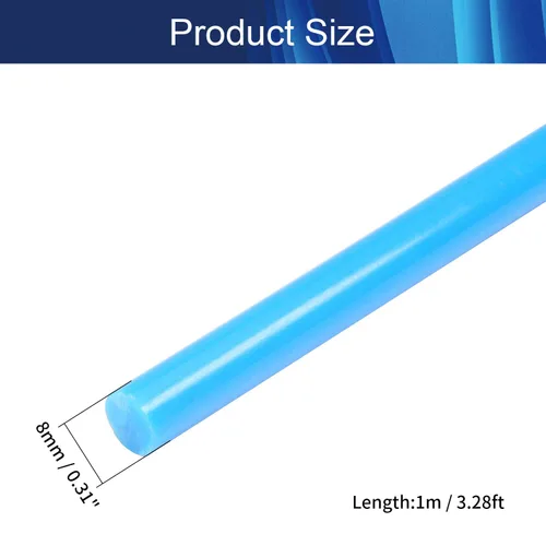 Vista 2 de Aicosineg Varilla redonda de plástico Polioximetileno Stick para la industria mecánica POM sólido duro azul 1/3 x 39-3/8 pulgadas (D x L) 1 unidad