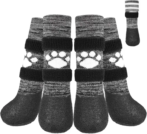 Vista 14 de KOOLTAIL Calcetines antideslizantes para perros para evitar lamer las patas para pavimentos calientes/terrosos, botas largas impermeables