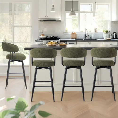 Vista 12 de Glitzhome Juego de 2 taburetes de bar giratorios de 31.5 pulgadas de altura de asiento, modernos taburetes de bar de tela verde cazador de mediados