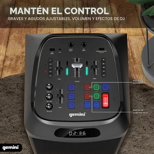 Vista 7 de Gemini Altavoz Bluetooth del partido del karaoke, luces LED, micrófono (GHK-2800)