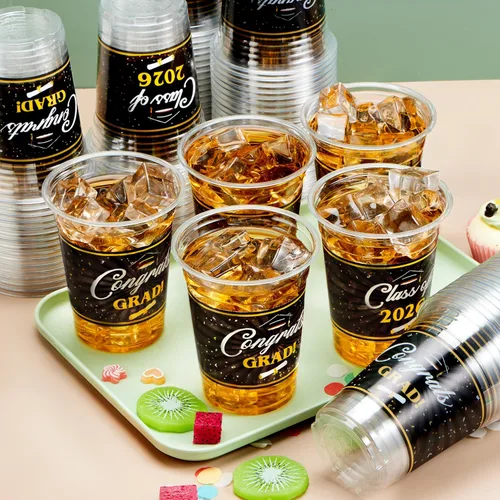 Vista 6 de JOYIN 100 vasos de graduación de 16 onzas para fiestas, juego de vajilla desechable para graduados de clase 2026, taza de PET para escuela