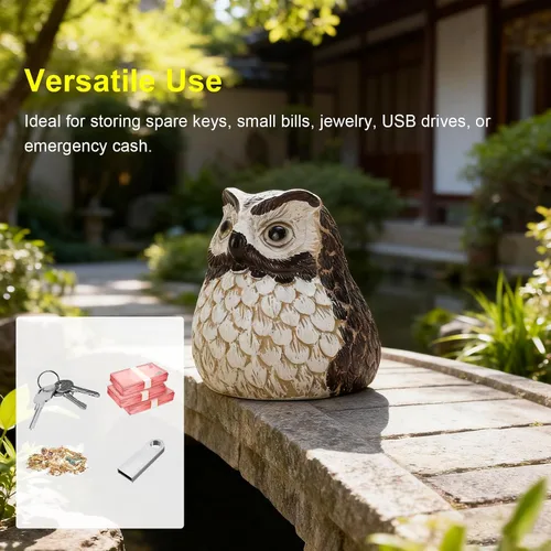 Vista 3 de Faux Owl Hide a Key Outdoor, Resin Water Proof Spare Key Hider Lock Box, Outdoor Hidden KeyHolder Safe Secret Hiding Spot Decorative Garden Statue