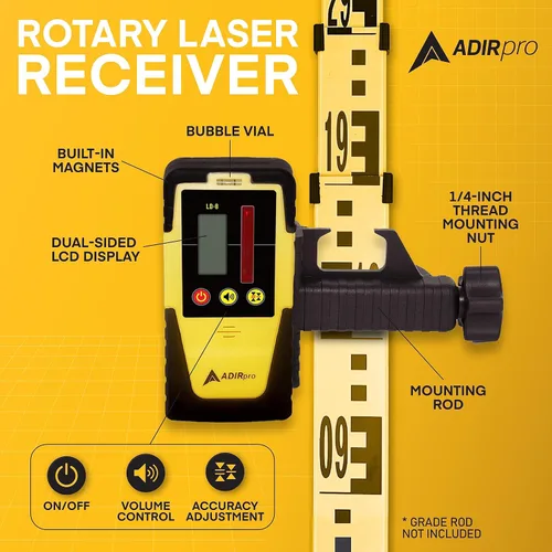 Vista 2 de AdirPro LD-8 detector de receptor láser giratorio con abrazadera de varilla
