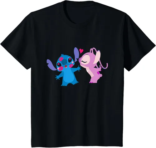 Vista 40 de Disney Stitch and Angel - Camiseta para el día de San Valentín Negro