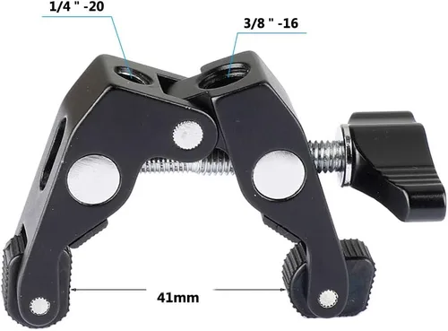Vista 2 de Abrazadera Super Crab con 1/4"-20 puntos de montaje para kit de estudio fotográfico (2 piezas, negro) 2 Piece,Black
