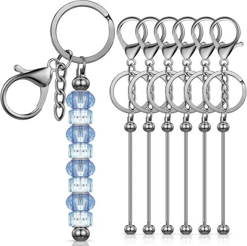 Vista 10 de Huwena 6 piezas de llaveros con cuentas, barras en blanco, llavero de cuentas de metal para colgante, manualidades, joyería, regalo