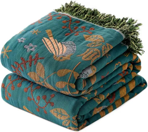 Vista 22 de LUTBM Manta bohemia para sofá de 50 x 60 pulgadas, 100% algodón, suave Animal-pájaro-a
