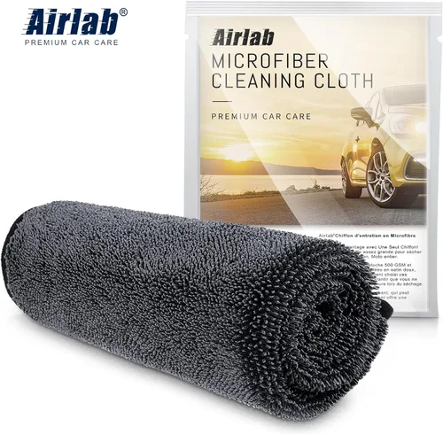 Vista 7 de Airlab - Toallas de microfibra para coche, paño de limpieza para secado, color negro y gris Thick Plush Auto Detailing Super Absorbent for