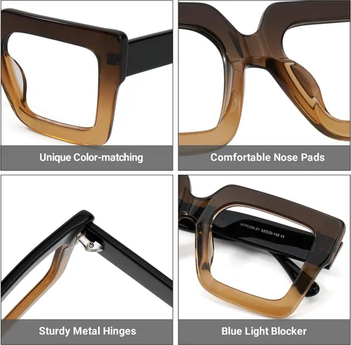 Vista 4 de Zeelool Elegantes gafas cuadradas de gran tamaño con bloqueo de luz azul para mujer, 100% protección UV400, Brandon VFP0306