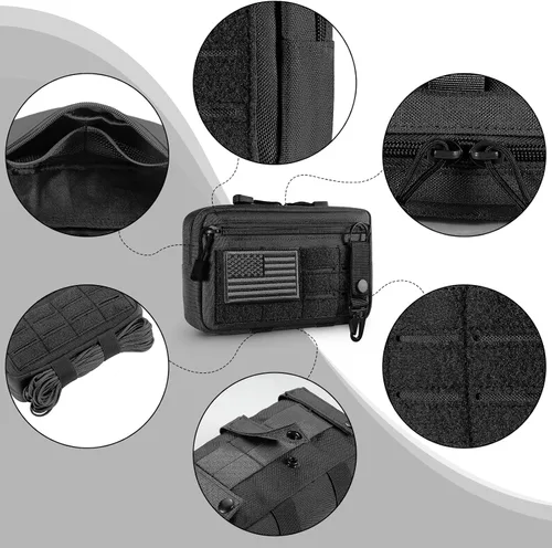 Vista 4 de FRTKK - Funda táctica Molle Admin Pouch Utility de corte láser EDC, bolsa de herramientas, fundas modulares horizontales, incluye parche