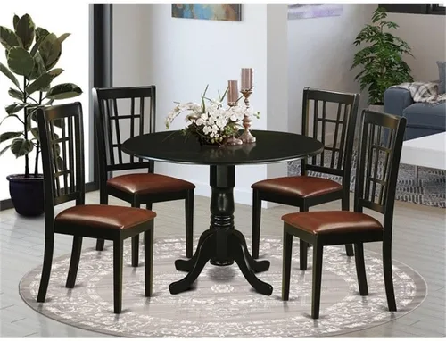 Vista 2 de East West Furniture DLNI5-BLK-LC - Juego de comedor de 5 piezas que incluye una mesa de comedor redonda con gotas y 4 sillas de cocina tapizadas