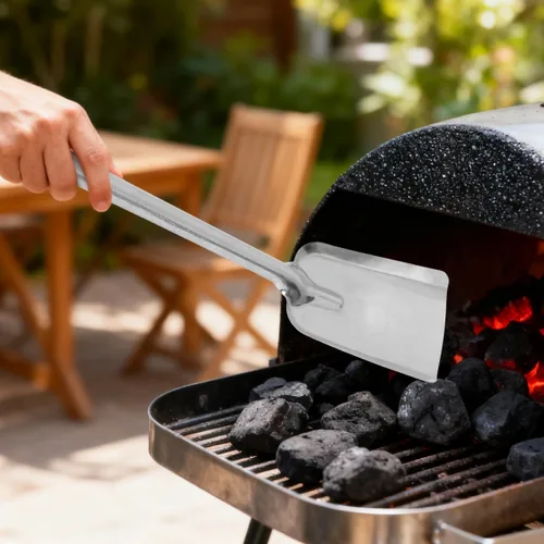 Vista 9 de Veemoon Pala de cenizas para estufa de chimenea, pala con mango largo, ceniza de carbón de hierro forjado para cocina, chimenea y limpieza