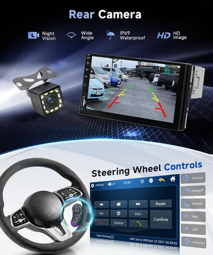 Vista 4 de Radio de coche de un solo DIN con Bluetooth iOS/Android Mirror Link, pantalla táctil de 7 pulgadas, estéreo para automóvil, 1 DIN con cámara