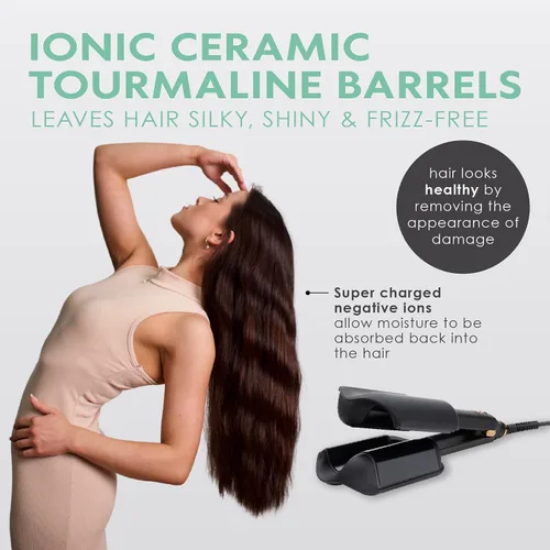 Vista 8 de MINT Ondulador de pelo de sirena de doble barril para cabello largo Herramienta iónica de ondulación profunda que crea volumen y ondas de playa