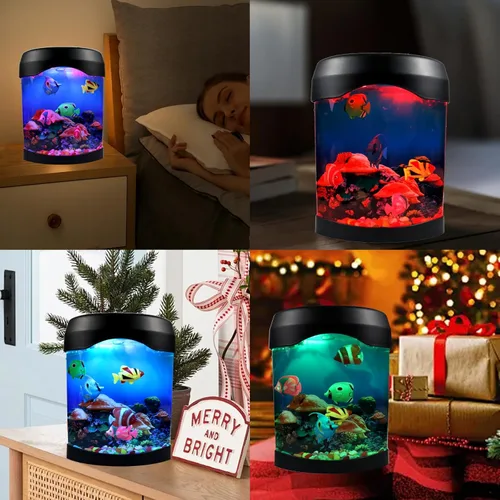 Vista 2 de Toycol Lámpara de pescado falso, escritorio realista nocturno, luz de estado de ánimo eléctrica, tanque de luz LED con 6 cambios de color y 5 peces