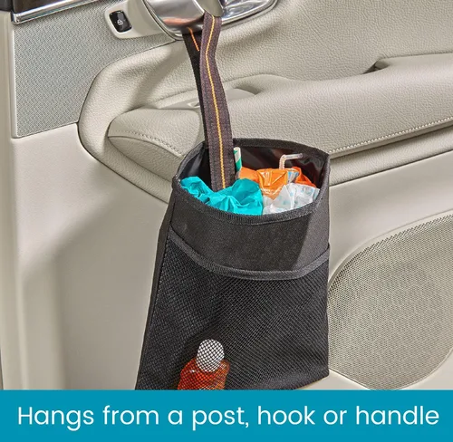 Vista 5 de HIGH ROAD - Bolsa de basura para automóvil con forro a prueba de fugas y bolsillo de almacenamiento Hanging Car Garbage Bag Holds Wet and Dry Car