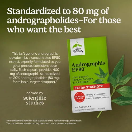 Vista 3 de Terry Naturally Andrographis EP80 Extra Strength - Salud cerebral - 60 60 unidades.