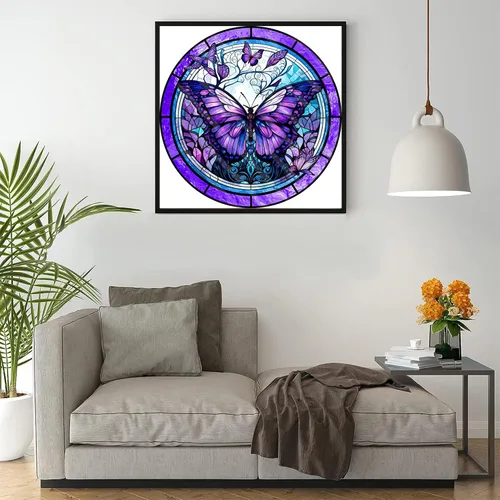 Vista 4 de ajepon Kits de pintura de diamantes de mariposa para adultos, kits de arte de diamantes de mariposa de vidrieras para adultos, kits de arte de gemas