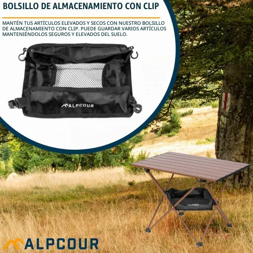 Vista 6 de Alpcour Mesa de camping portátil – Mesa auxiliar plegable ligera y compacta en una bolsa con parte superior de aluminio y bisagra resistente para un