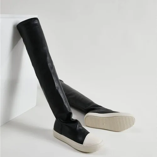 Vista 5 de Kluolandi Botas altas hasta la rodilla para mujer, elásticas, planas, cómodas, hasta la rodilla